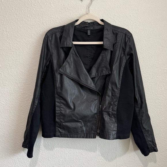 Eileen Fisher Faux Leather Full Zip Moto Jacket PL Asymmetrical Goth Grunge - Picture 1 of 12